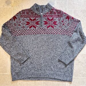 Croft & Barrow Men's Snowflake Sweater Long Sleeve 1/4 Zip Gray Red Size 2XL